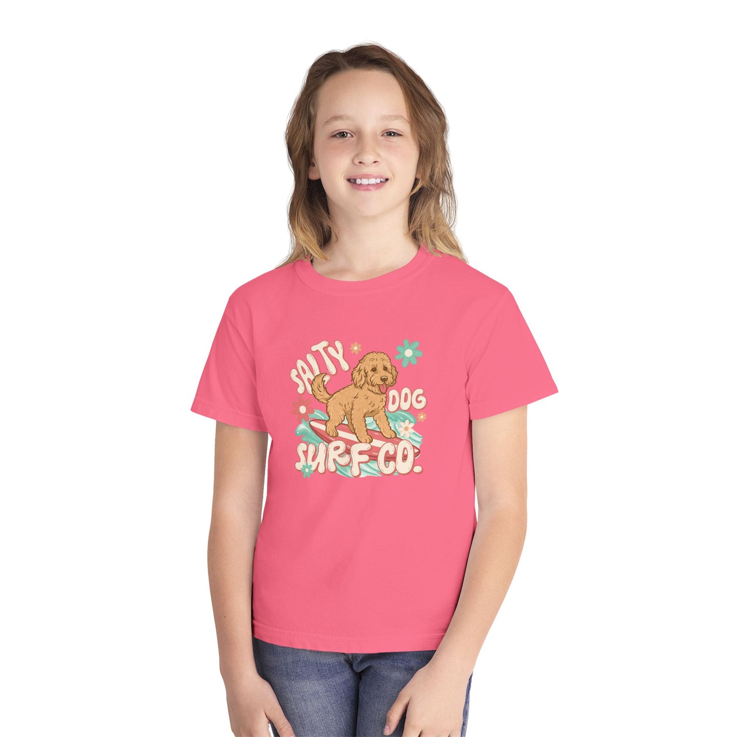 Youth Surf Dog Tee — Cute Retro Beach Puppy Graphic Tee