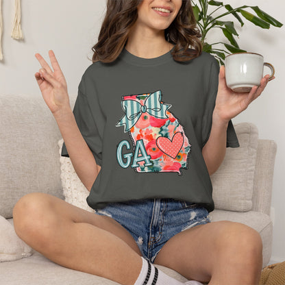 Georgia Floral State T-Shirt — GA Heart Bow Design