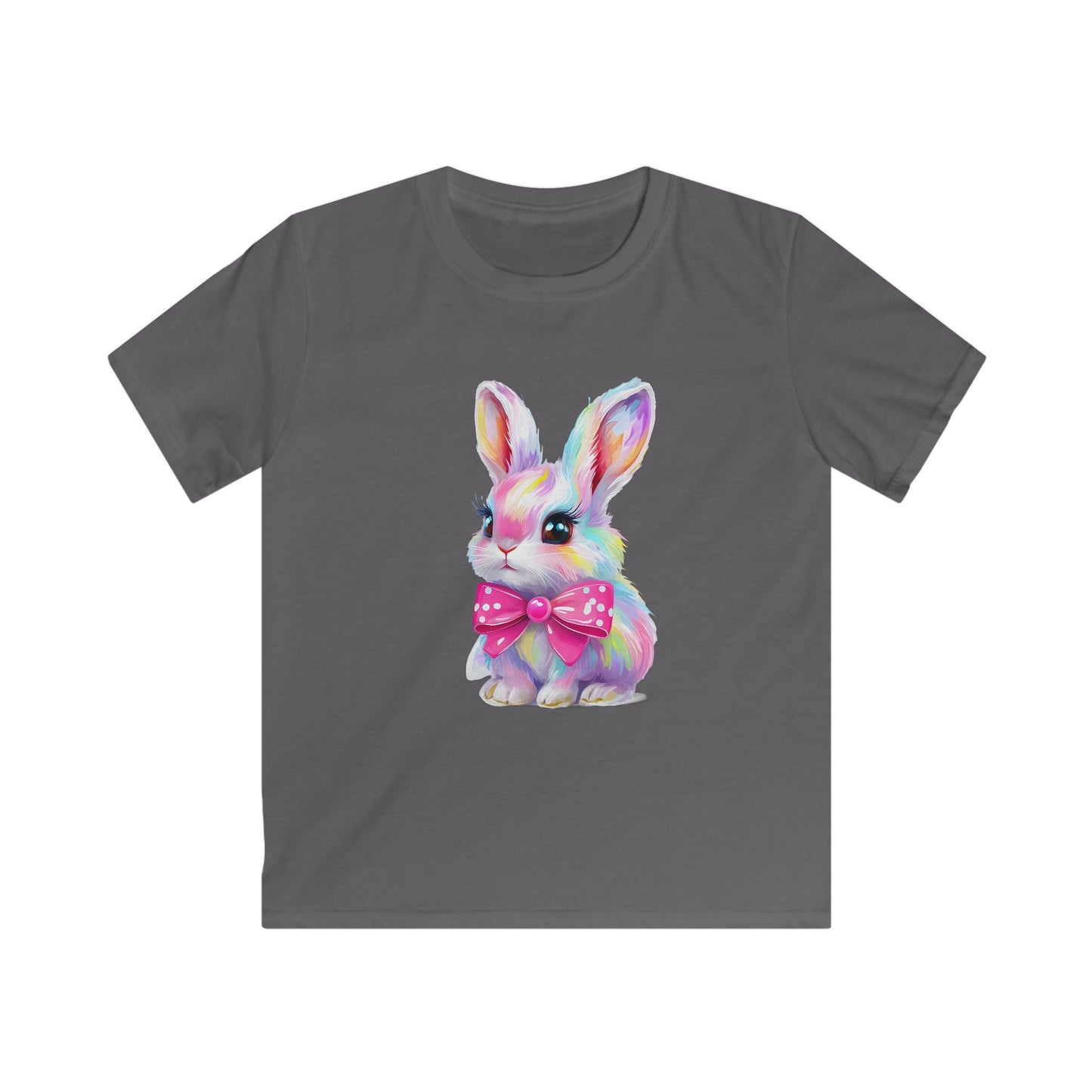 Kids Bunny T‑Shirt — Colorful Pastel Bunny with Pink Bow