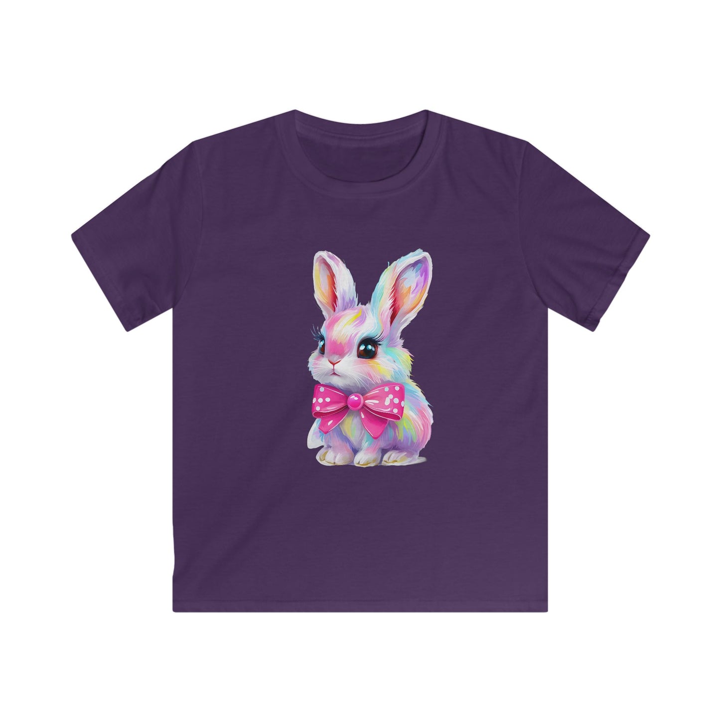 Kids Bunny T‑Shirt — Colorful Pastel Bunny with Pink Bow