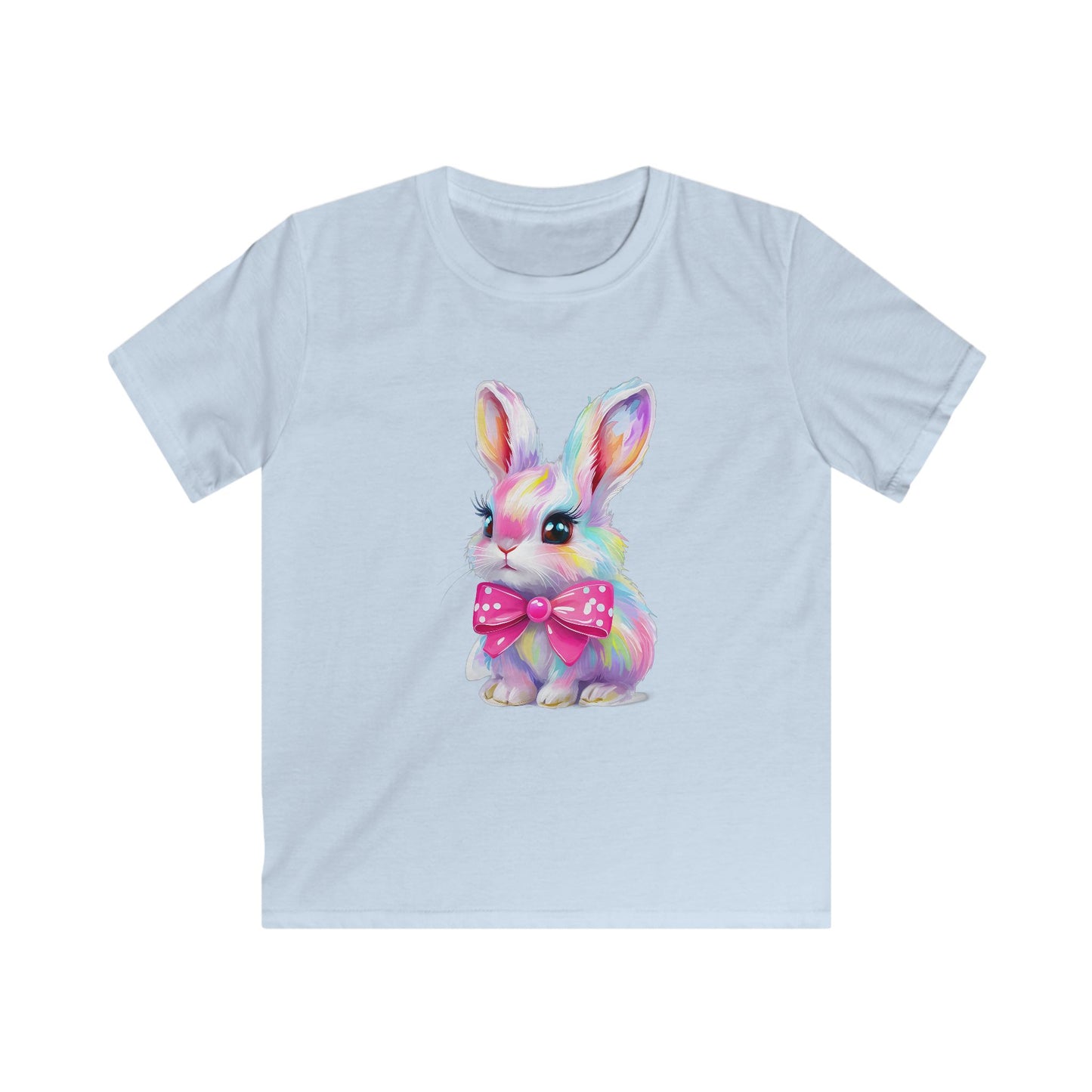 Kids Bunny T‑Shirt — Colorful Pastel Bunny with Pink Bow