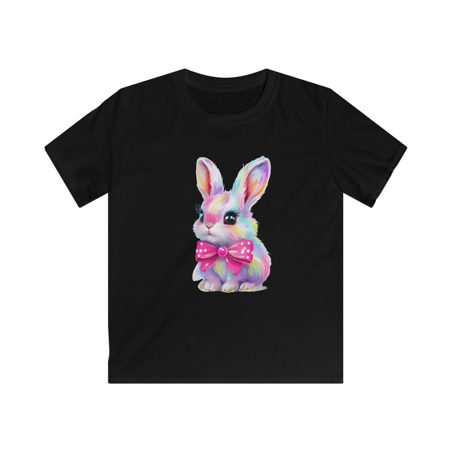 Kids Bunny T‑Shirt — Colorful Pastel Bunny with Pink Bow