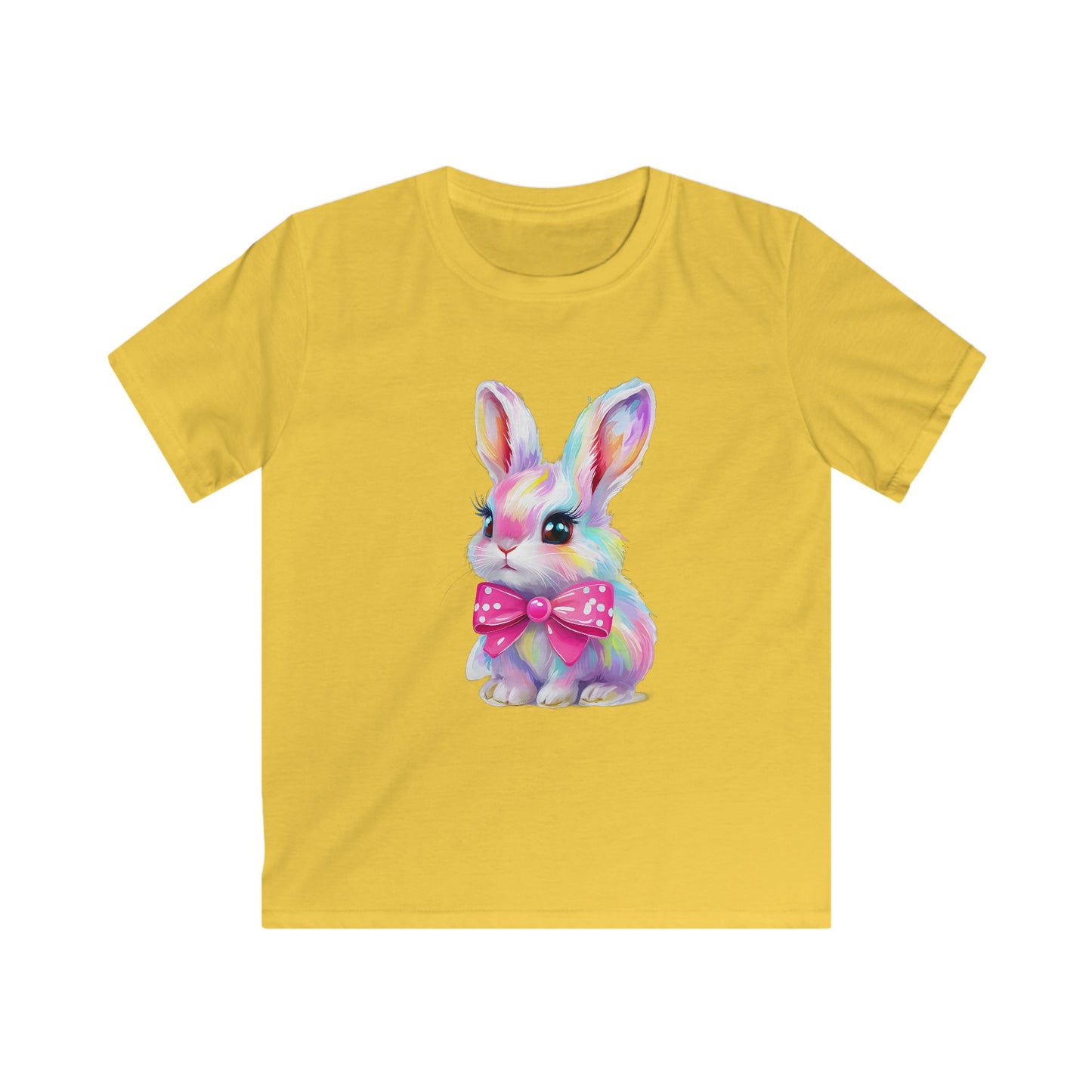 Kids Bunny T‑Shirt — Colorful Pastel Bunny with Pink Bow