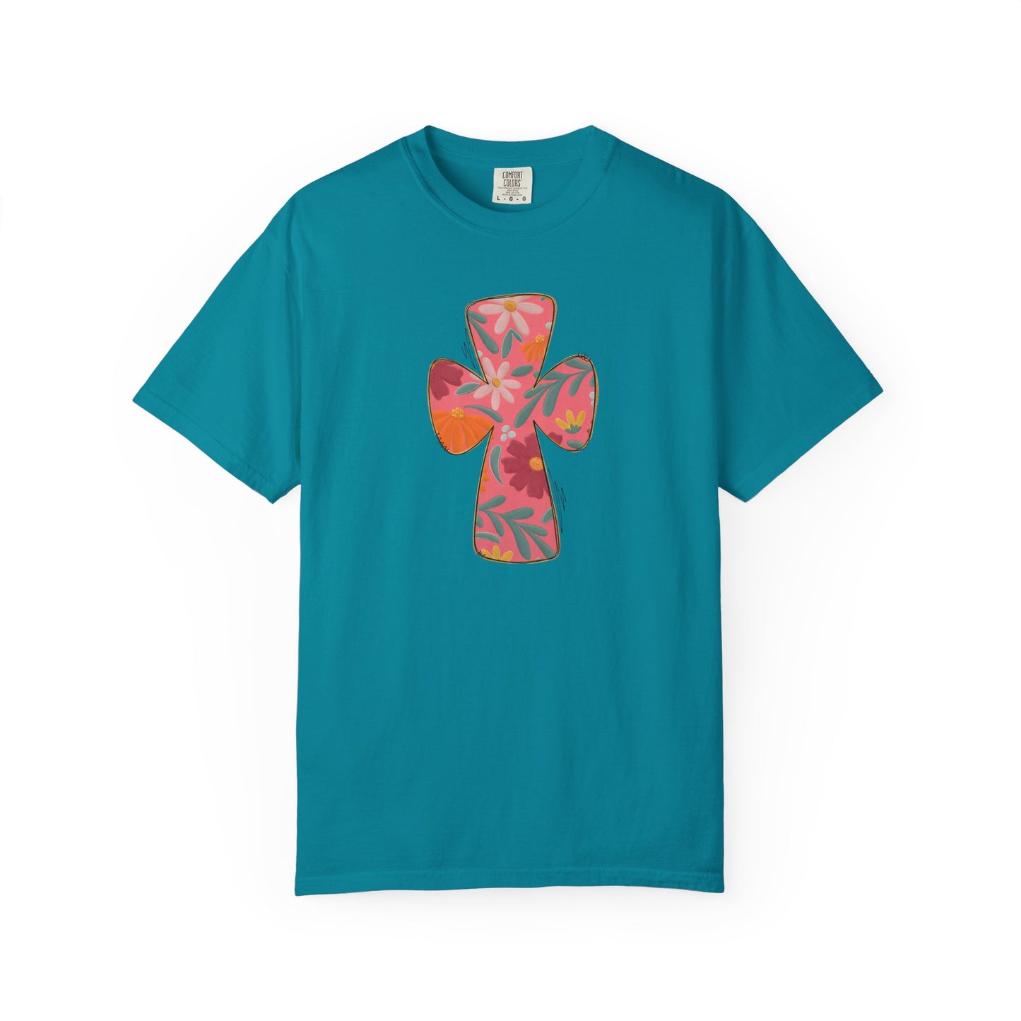 Floral Cross T-Shirt — Tropical Flower Graphic Tee