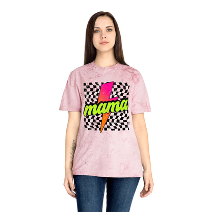 Mama Lightning Bolt T-Shirt — Retro Neon Checkered Graphic Tee