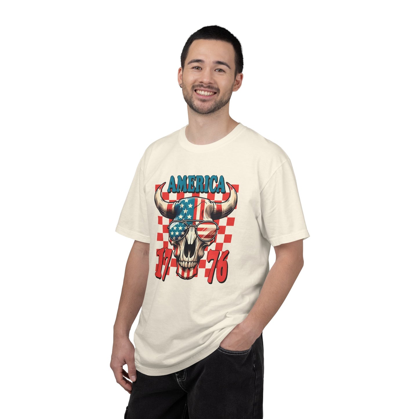 America 1776 Bull Skull T-Shirt — Patriotic Flag Graphic Tee for 4th of July