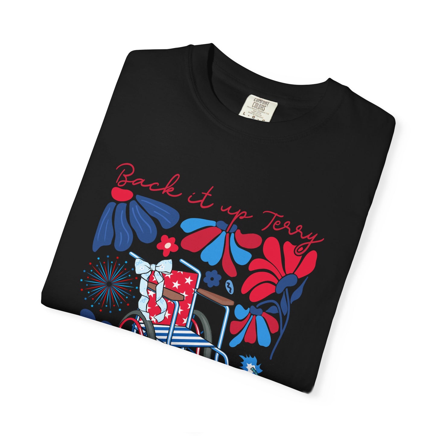Fourth of July Beach Wheelchair T-Shirt — Patriotic Floral "Pack it up, Jerry" Tee