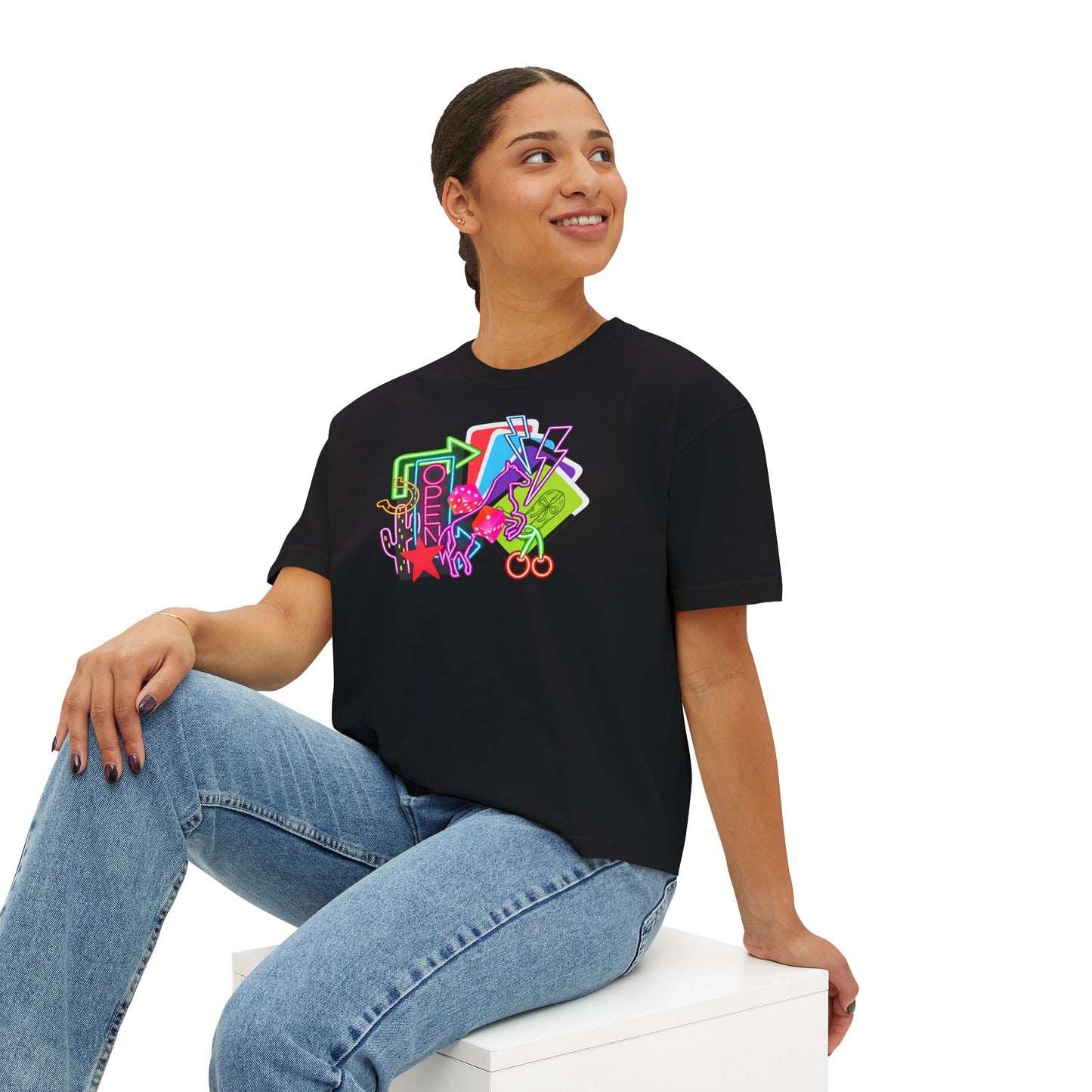 Retro Neon Makeup Graphic Tee — Women's Boxy Tee
