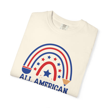 All American Teacher T-Shirt — Patriotic Rainbow Teacher Top