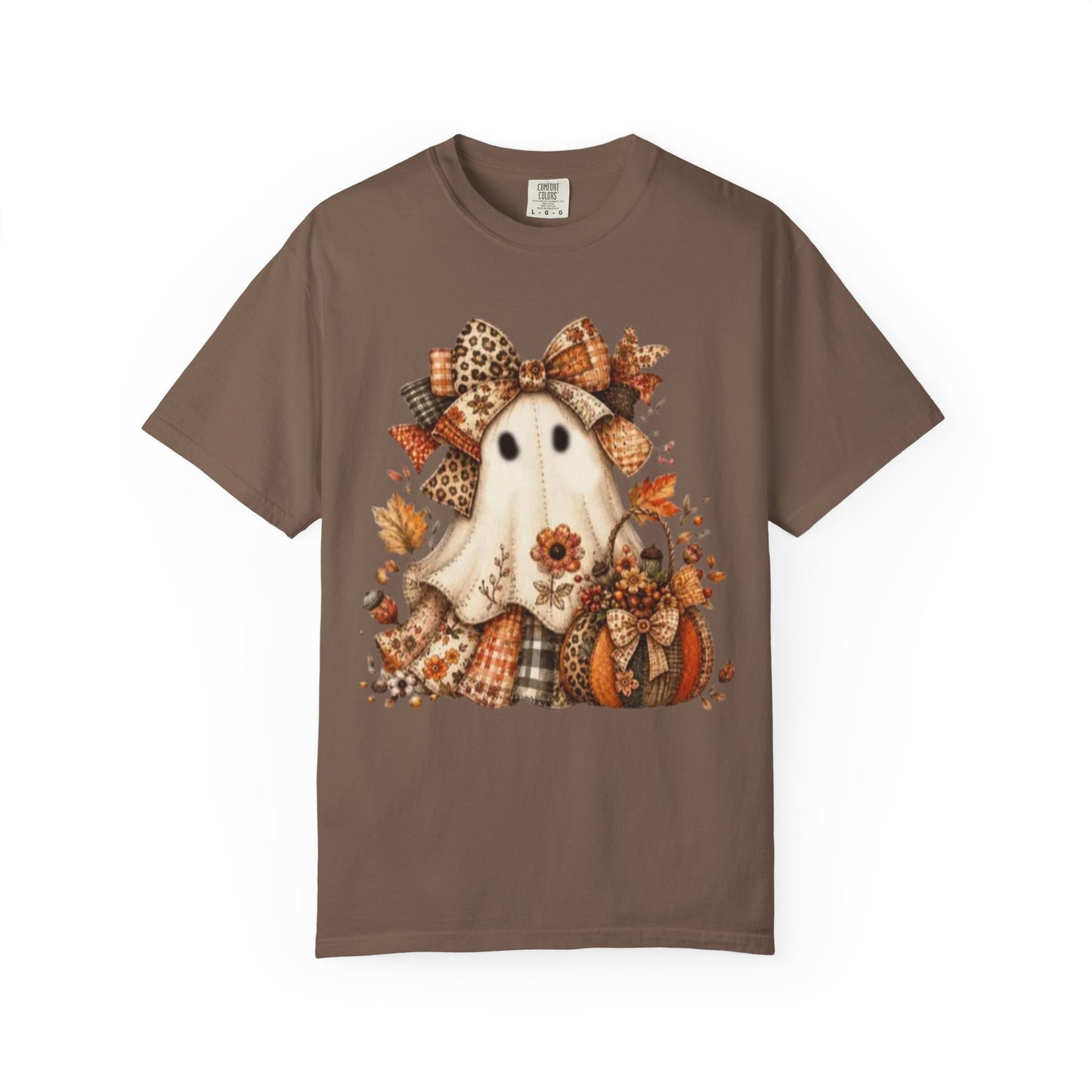 Cute Autumn Ghost T-Shirt — Fall Pumpkin & Plaid Halloween Tee