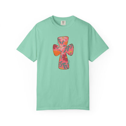 Floral Cross T-Shirt — Tropical Flower Graphic Tee