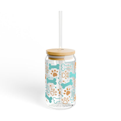 Dog Paw & Bone 16oz Sipper Glass – Reusable Straw Tumbler for Pet Lovers