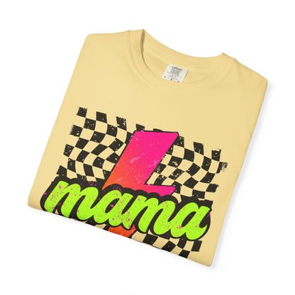 Mama Lightning Bolt T-Shirt — Retro Neon Checkered Graphic Tee for Moms