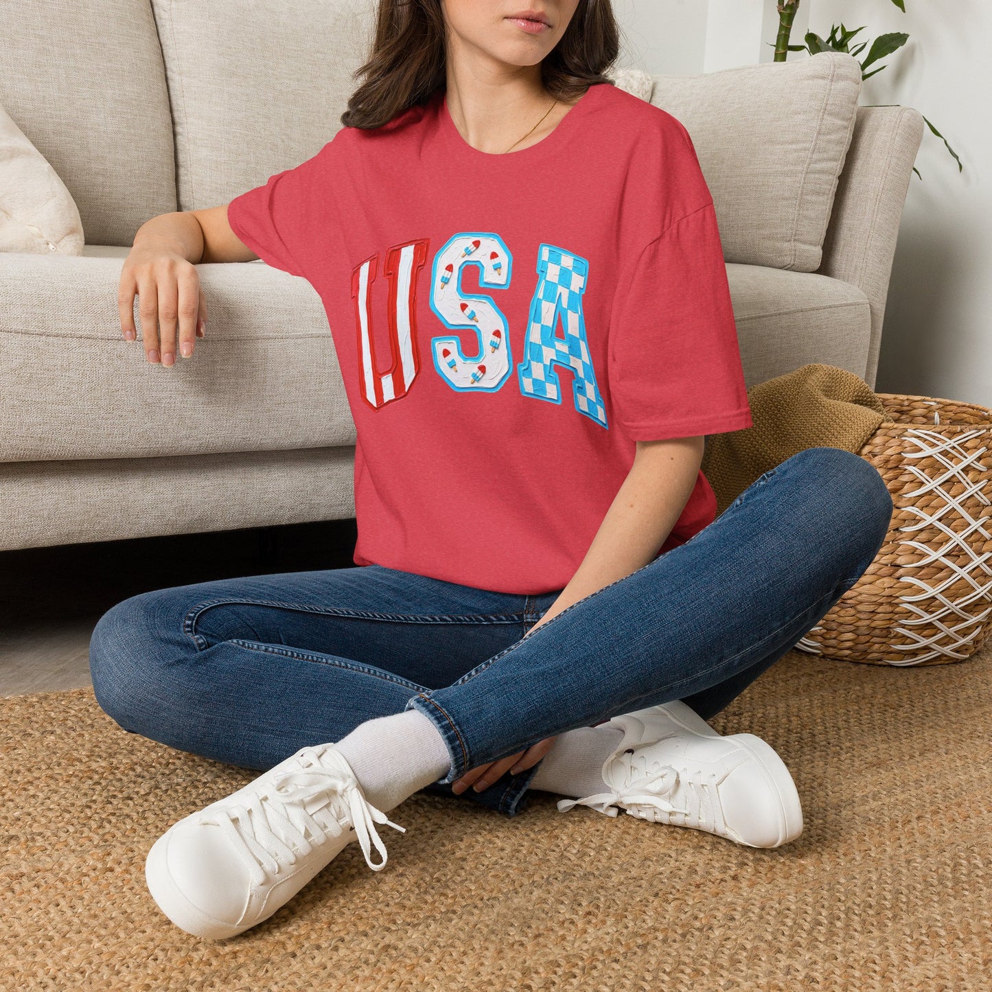 USA Patriotic T-Shirt — Red White & Blue Lettering Tee