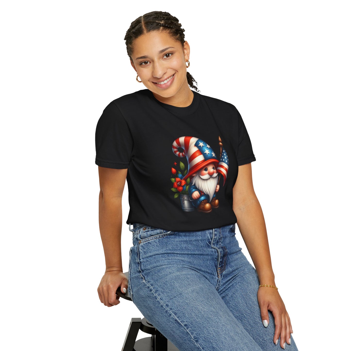 Patriotic Gnome T-Shirt – American Flag Fourth of July Garden Gnome Tee