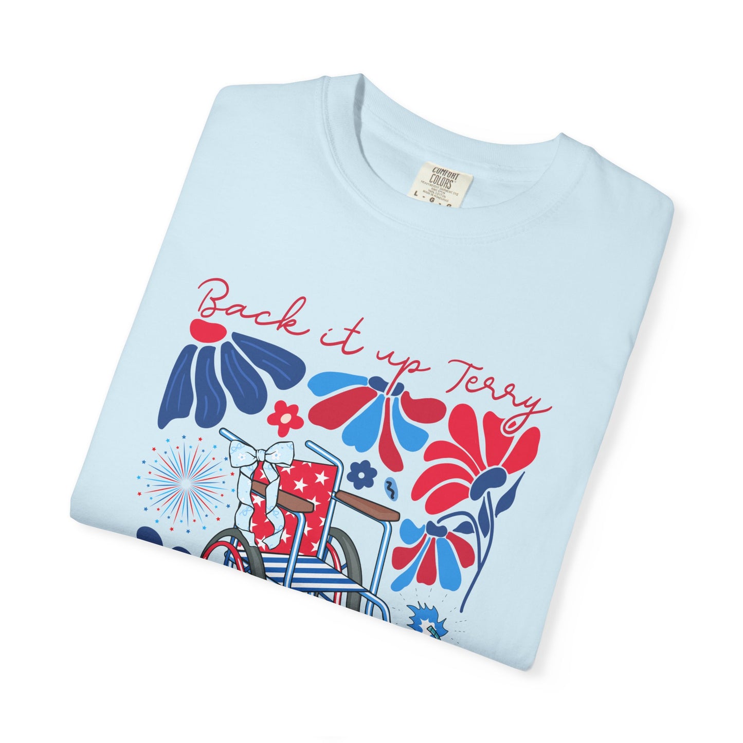 Fourth of July Beach Wheelchair T-Shirt — Patriotic Floral "Pack it up, Jerry" Tee