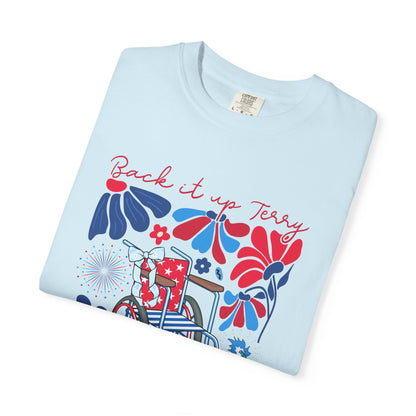 Fourth of July Beach Wheelchair T-Shirt — Patriotic Floral "Pack it up, Jerry" Tee