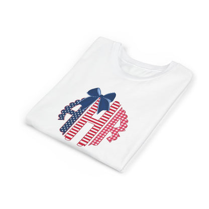 Youth Tee - American Flag Monogram with Bow (Patriotic 4th of July)
