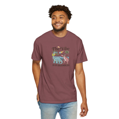 Retro Dinosaur Tee — "The Vibe Is In Shambles" Graphic T-Shirt