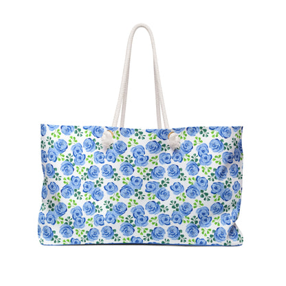 Blue Rose Floral Weekender Bag — Large Floral Travel Tote for Beach & Weekend Getaways