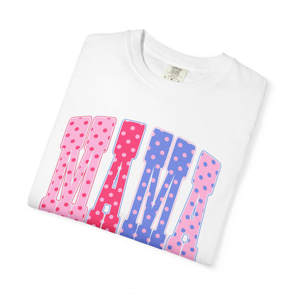 Mama Polka Dot Graphic T-Shirt — Pink & Purple Retro Mother's Day Tee