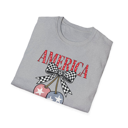 America Cherry Graphic T-Shirt – Patriotic Stars & Stripes Fourth of July Tee