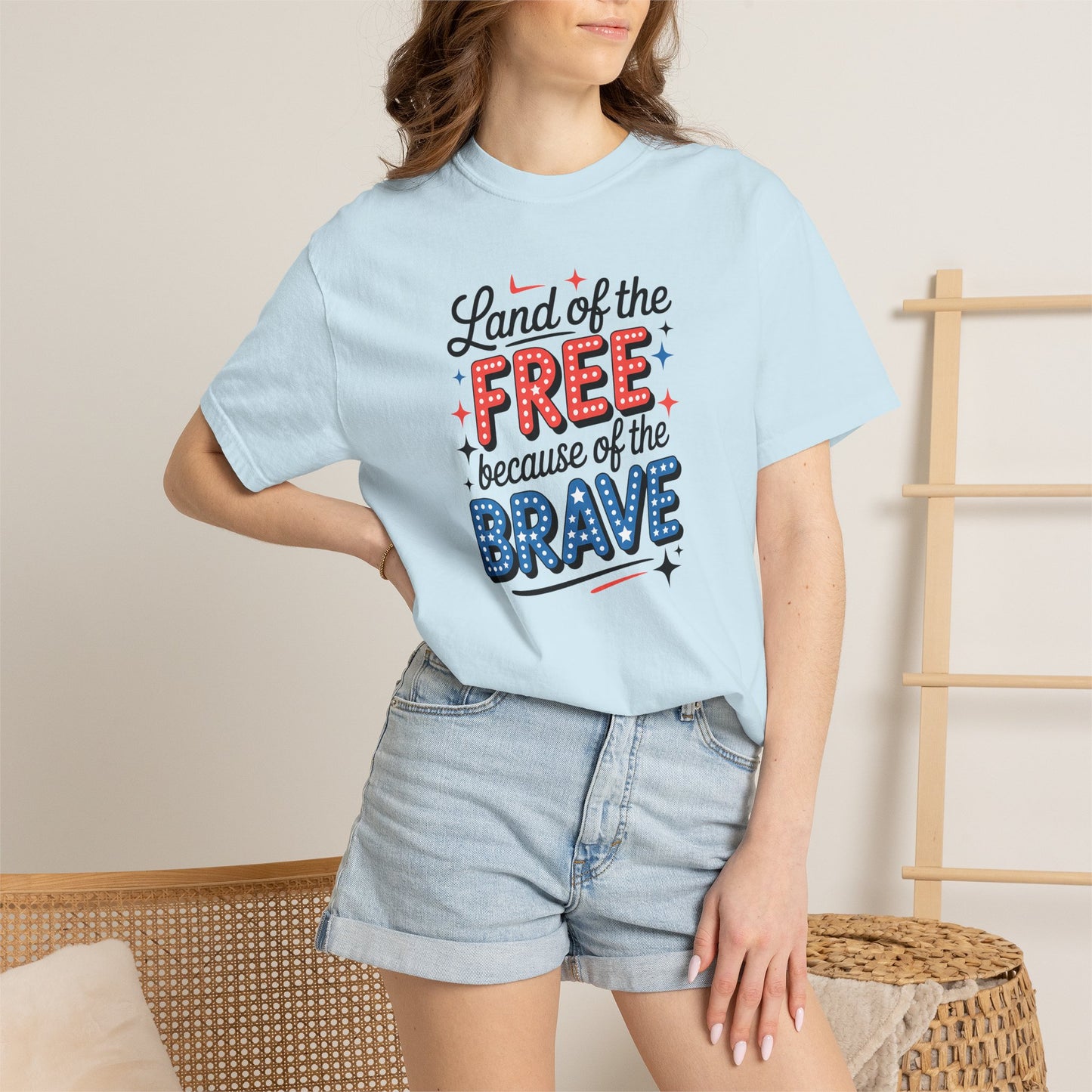 Patriotic T-Shirt - "Land of the Free Because of the Brave" USA Independence Day Tee