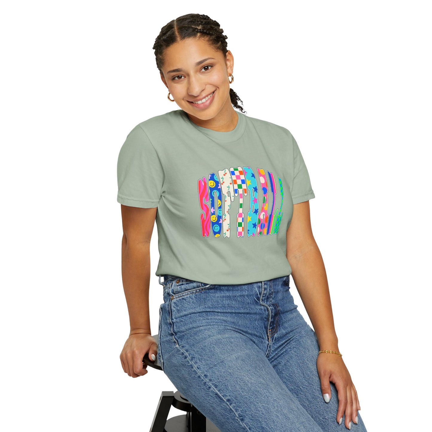 Smile Block Graphic T-Shirt — Colorful Patterned 'SMILE' Design