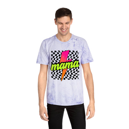 Mama Lightning Bolt T-Shirt — Retro Neon Checkered Graphic Tee