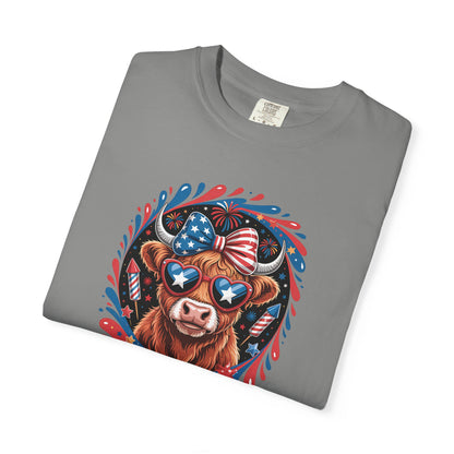 Patriotic Cow Graphic T-Shirt – USA Flag Sunglasses 4th of July Tee