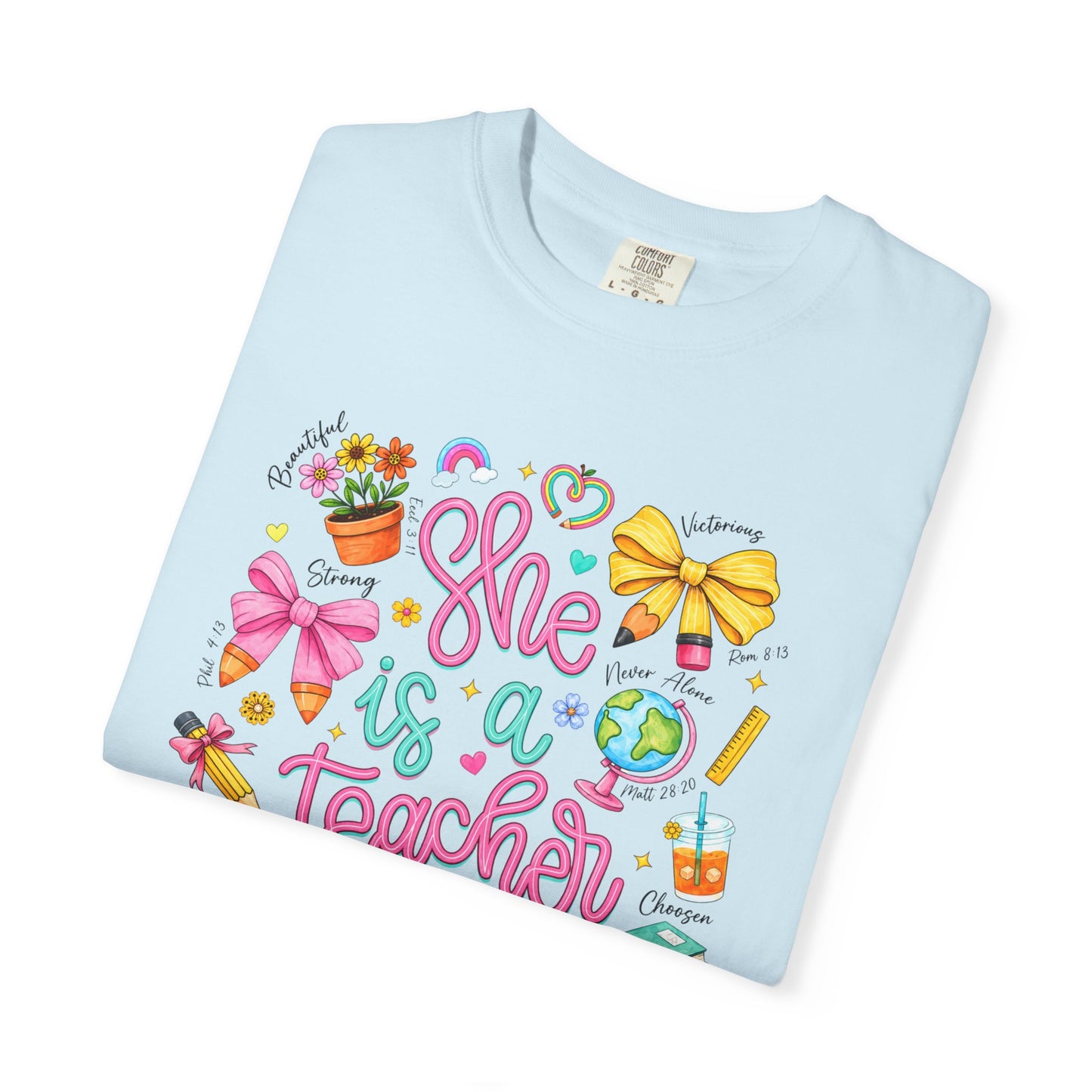 Teacher T-Shirt — "She is a Teacher" Cute School Supplies Design