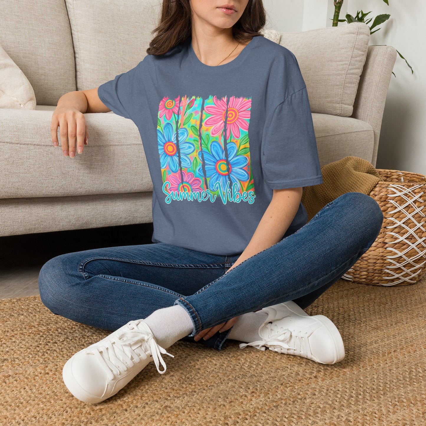 Summer vibes floral tee- Gildan softstyle