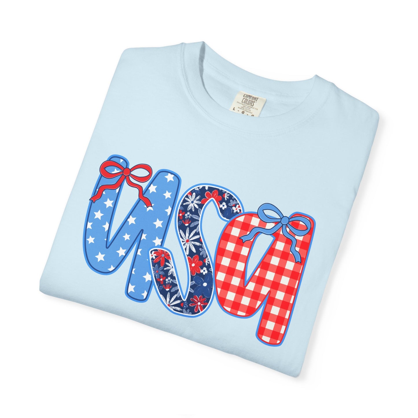USA Patriotic T-Shirt - Red White Blue Bow Ribbon Design