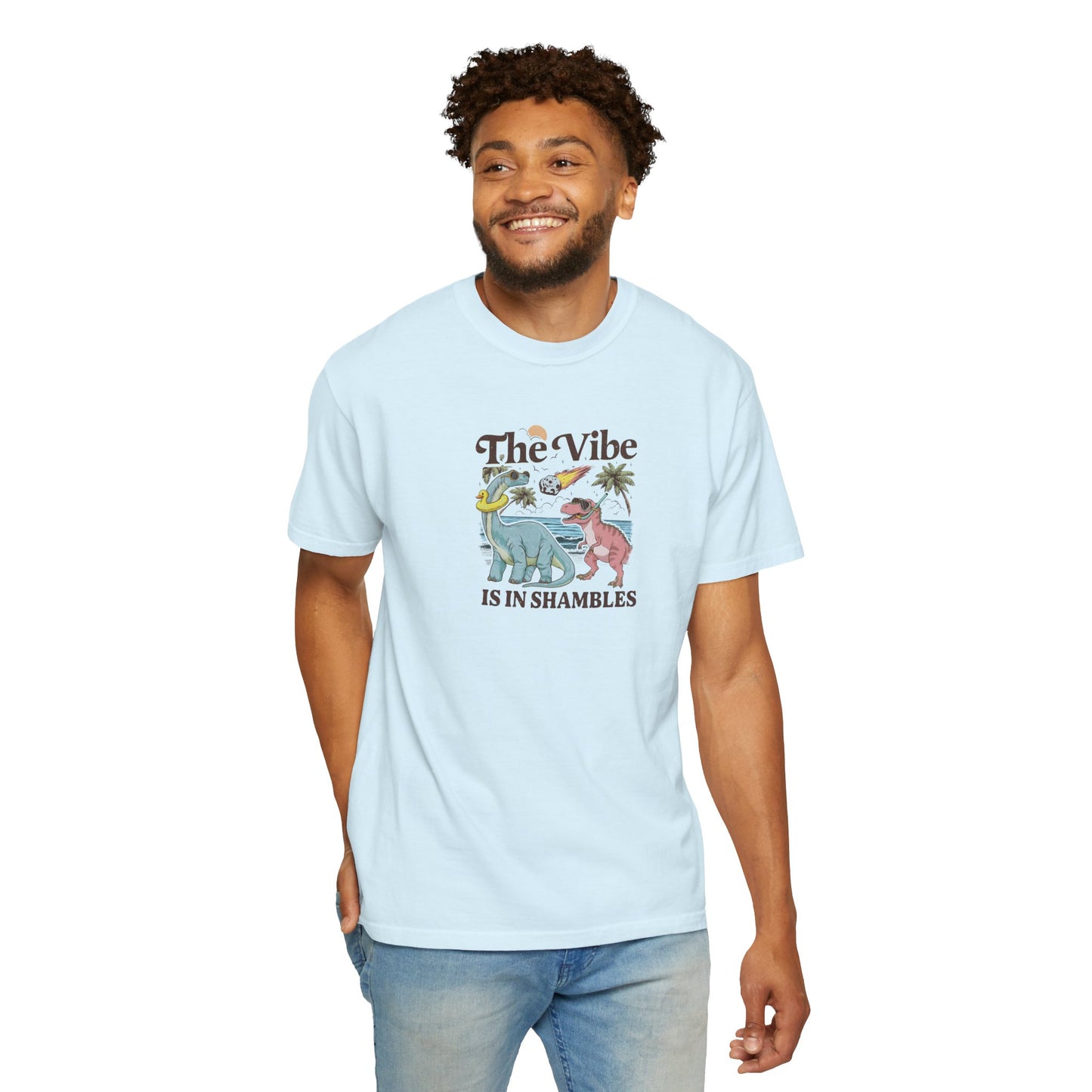 Retro Dinosaur Tee — "The Vibe Is In Shambles" Graphic T-Shirt