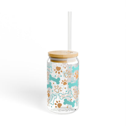 Dog Paw & Bone 16oz Sipper Glass – Reusable Straw Tumbler for Pet Lovers