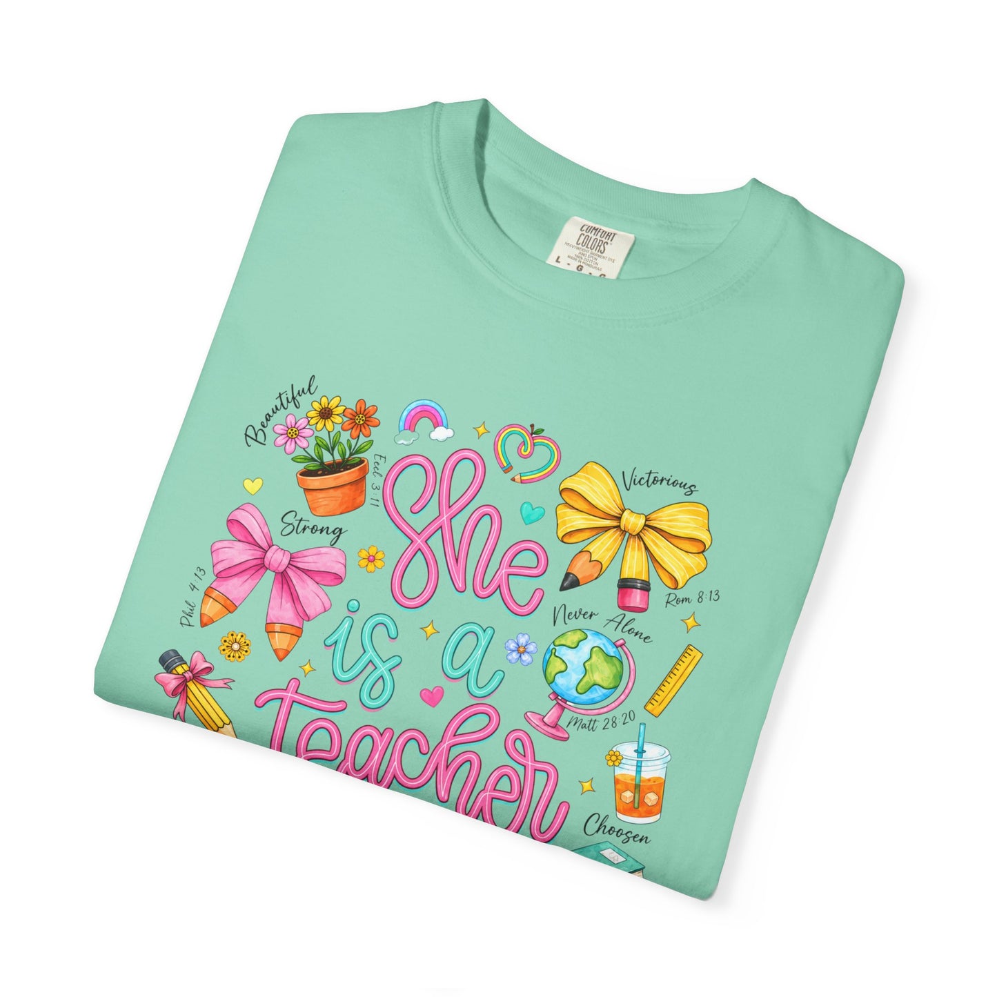 Teacher T-Shirt — "She is a Teacher" Cute School Supplies Design