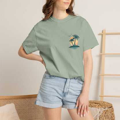 Palm Island Sunset T-Shirt — Tropical Beach Graphic Tee