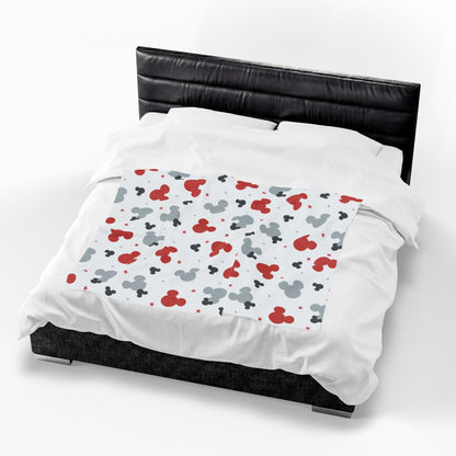Plush Blanket — Red & Gray Mouse Head Pattern Velveteen Throw
