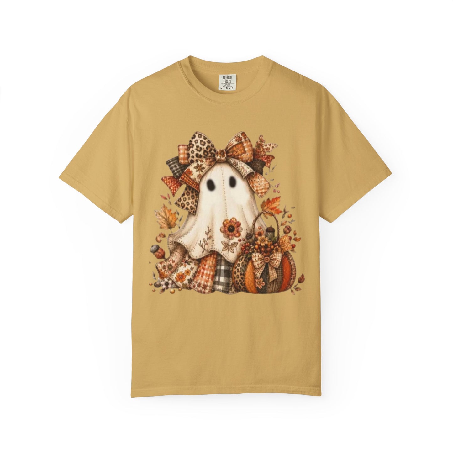 Cute Autumn Ghost T-Shirt — Fall Pumpkin & Plaid Halloween Tee