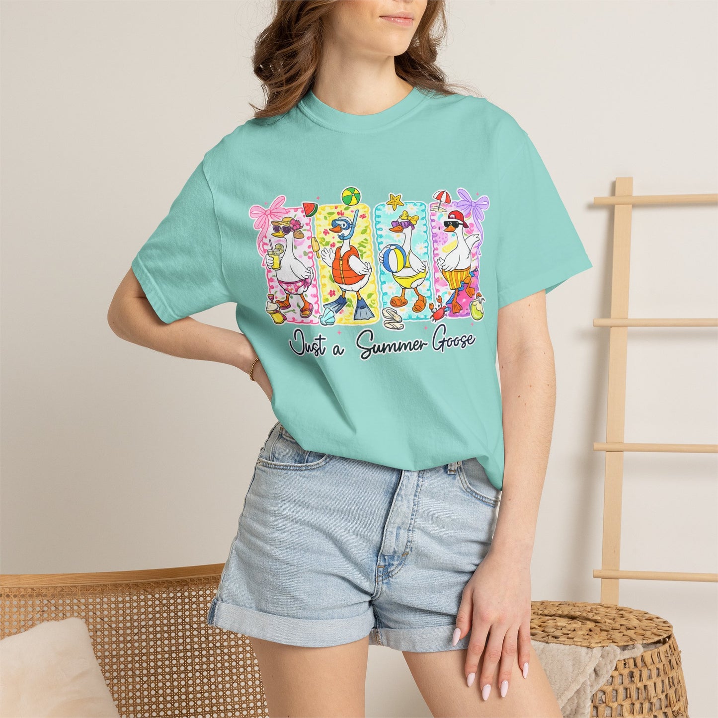 Summer Goose T‑Shirt — "Just a Summer Goose" Cute Beach Cartoon Tee