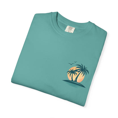 Palm Island Sunset T-Shirt — Tropical Beach Graphic Tee