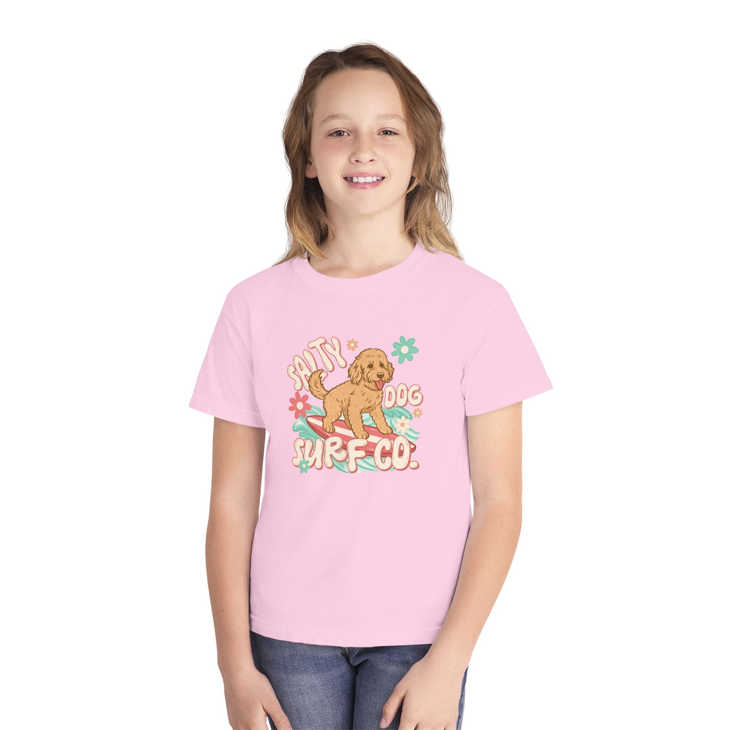 Youth Surf Dog Tee — Cute Retro Beach Puppy Graphic Tee