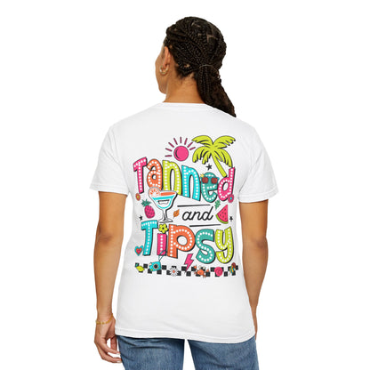 T-Shirt — "Tanned and Tipsy" Colorful Tropical Cocktail Tee