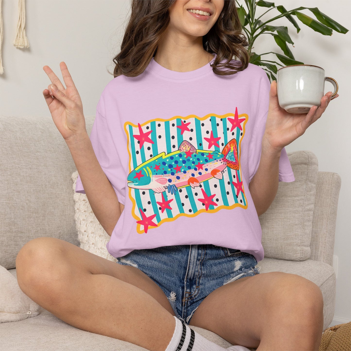 Fish Pattern T-Shirt — Colorful Retro Sea Life Graphic Tee
