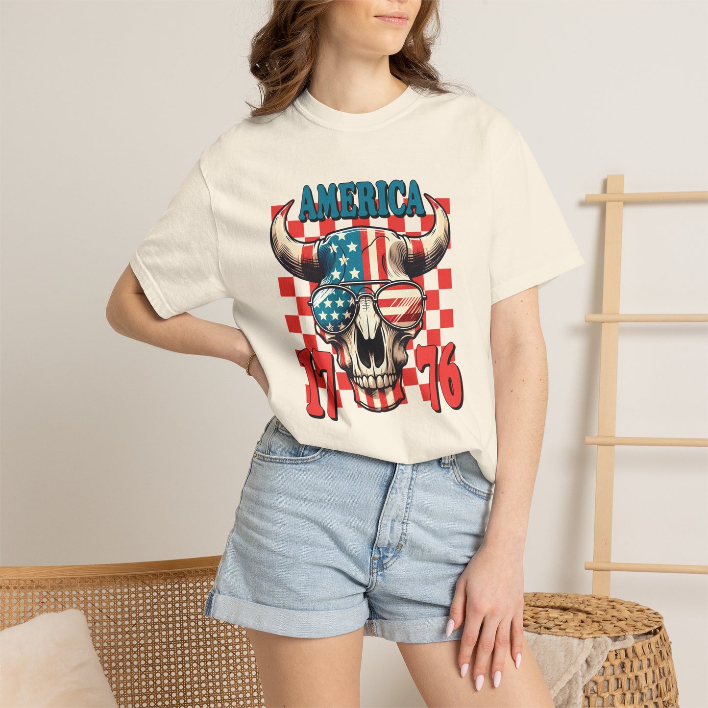 America 1776 Bull Skull T-Shirt — Patriotic Flag Graphic Tee for 4th of July