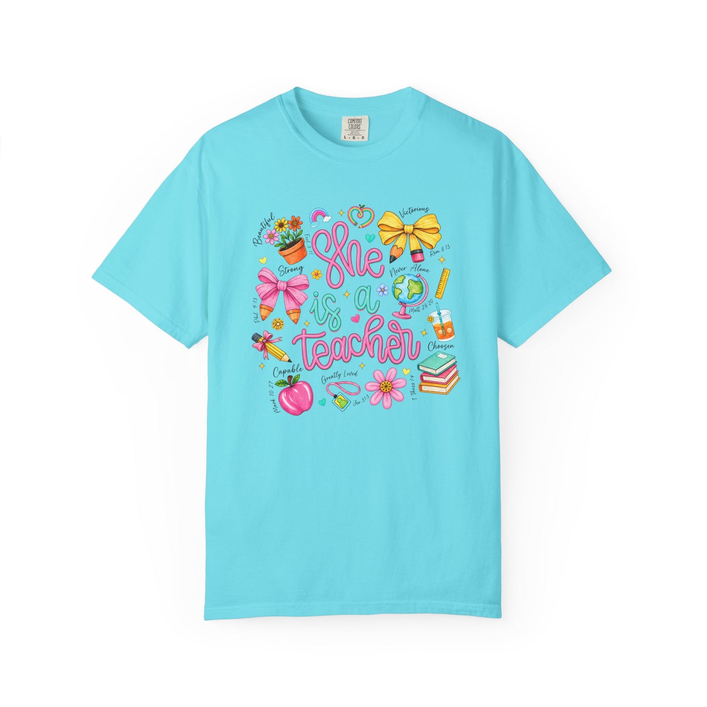 Teacher T-Shirt — "She is a Teacher" Cute School Supplies Design