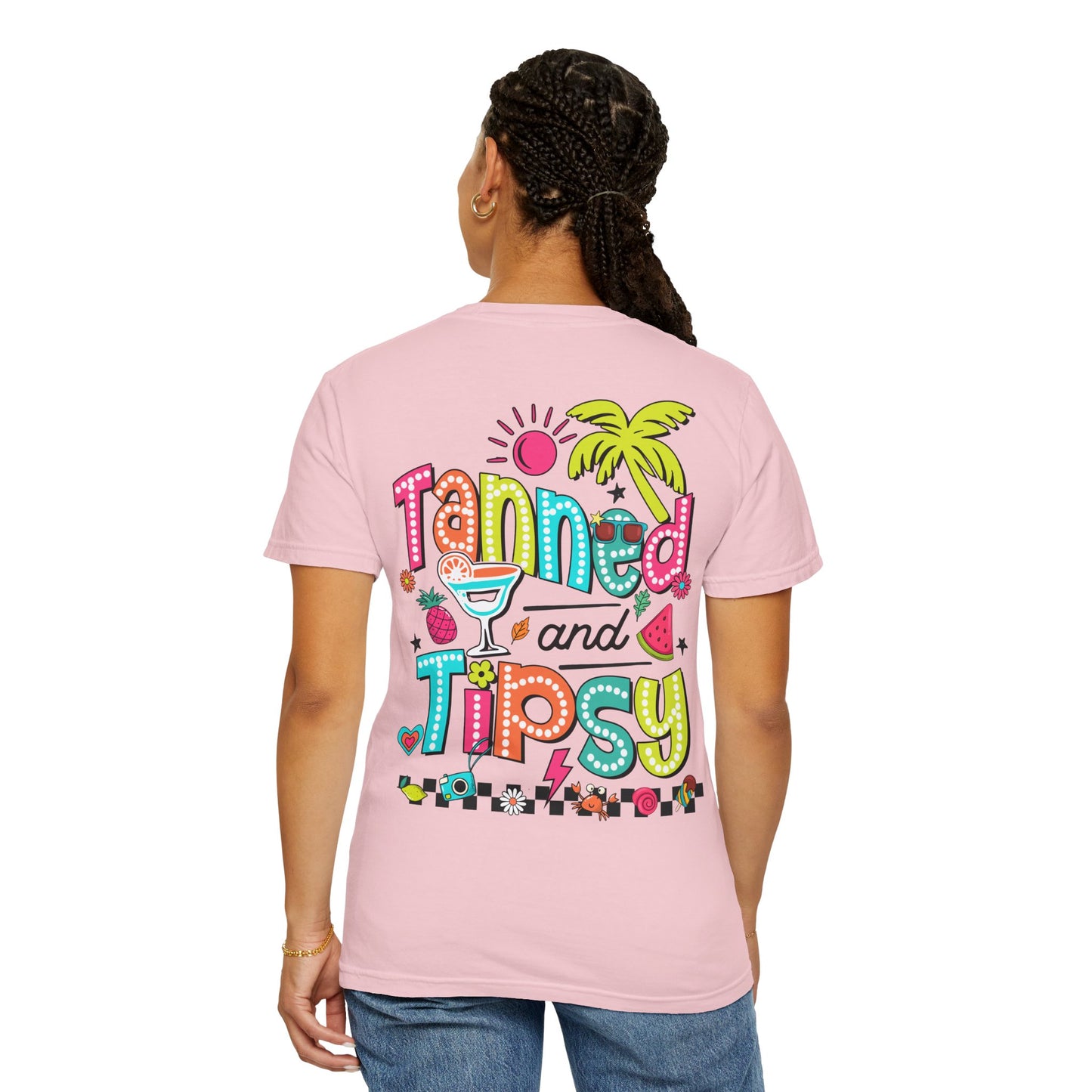 T-Shirt — "Tanned and Tipsy" Colorful Tropical Cocktail Tee