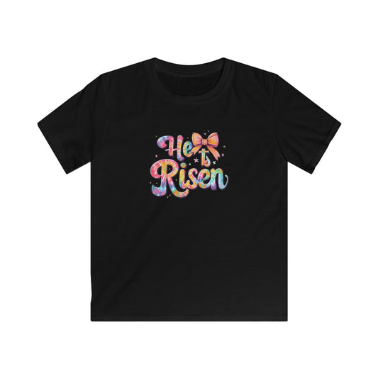 Kids Tee — 'He Is Risen' Colorful Easter Cross Design