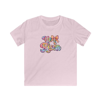 Kids Tee — 'He Is Risen' Colorful Easter Cross Design