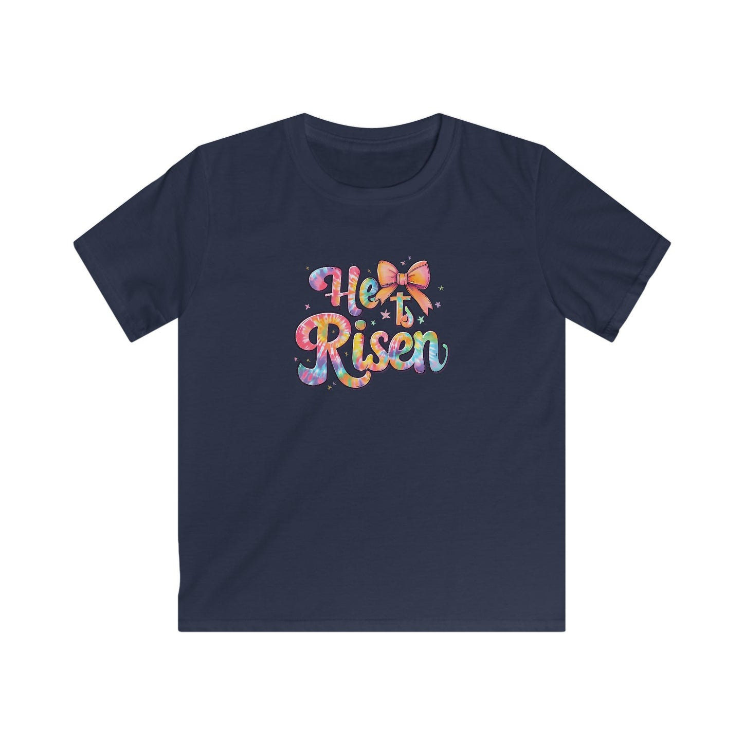 Kids Tee — 'He Is Risen' Colorful Easter Cross Design